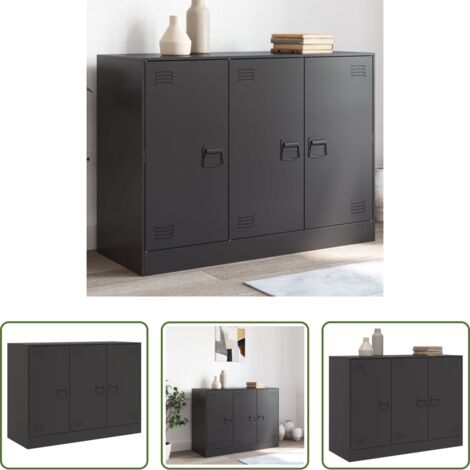 vidaXL Credenza con maniglie -  Credenza Nera 99x39x73 cm in Acciaio
