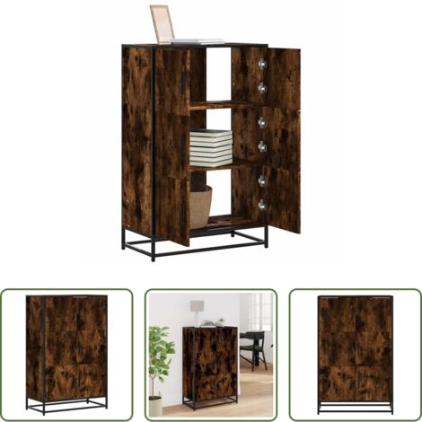 vidaXL Credenza con maniglie -  Credenza Rovere Fumo 68x35x106,5 cm Legno Multistrato Metallo