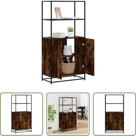 vidaXL Credenza con maniglie -  Credenza Rovere Fumo 68x35x139 cm Legno Multistrato Metallo