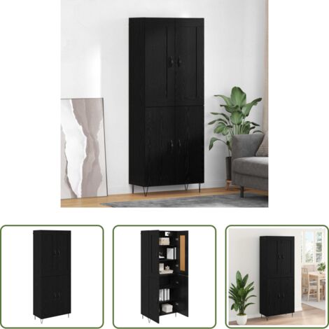 vidaXL Credenza con mensole -  Credenza Rovere Nero 69,5 x 34 x 180 cm Legno multistrato