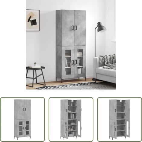 vidaXL Credenza con piedini in ferro -  Credenza Grigio Cemento 69,5x34x180 cm in Legno Multistrato