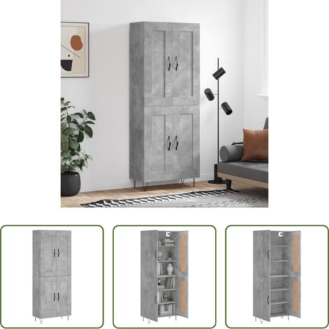 vidaXL Credenza con piedini in ferro -  Credenza Grigio Cemento 69,5x34x180 cm in Legno Multistrato