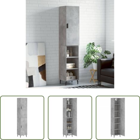 vidaXL Credenza con piedini in metallo -  Credenza Grigio Cemento 34,5x34x180 cm in Legno Multistrato