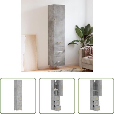 vidaXL Credenza con piedini in metallo -  Credenza Grigio Cemento 34,5x34x180 cm in Legno Multistrato