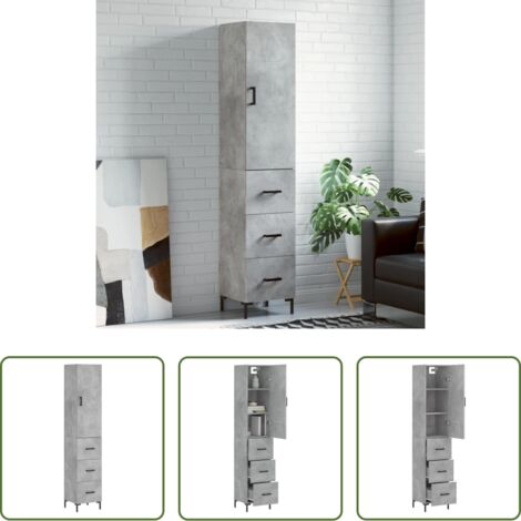 vidaXL Credenza con piedini in metallo -  Credenza Grigio Cemento 34,5x34x180 cm in Legno Multistrato