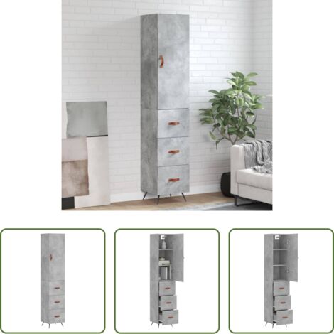 vidaXL Credenza con piedini in metallo -  Credenza Grigio Cemento 34,5x34x180 cm in Legno Multistrato