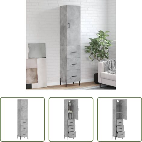vidaXL Credenza con piedini in metallo -  Credenza Grigio Cemento 34,5x34x180 cm in Legno Multistrato
