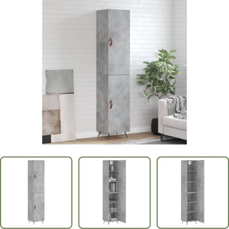 vidaXL Credenza con piedini in metallo -  Credenza Grigio Cemento 34,5x34x180 cm in Legno Multistrato
