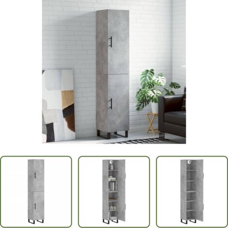 vidaXL Credenza con piedini in metallo -  Credenza Grigio Cemento 34,5x34x180 cm in Legno Multistrato