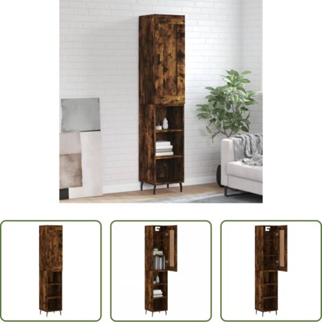 vidaXL Credenza con piedini in metallo -  Credenza Rovere Fumo 34,5x34x180 cm in Legno Multistrato