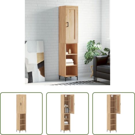 vidaXL Credenza con piedini in metallo -  Credenza Rovere Sonoma 34,5x34x180 cm in Legno Multistrato