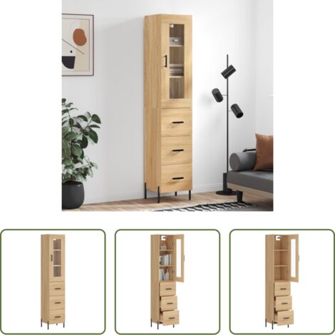 vidaXL Credenza con piedini in metallo -  Credenza Rovere Sonoma 34,5x34x180 cm in Legno Multistrato