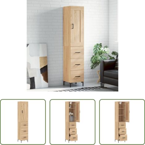 vidaXL Credenza con piedini in metallo -  Credenza Rovere Sonoma 34,5x34x180 cm in Legno Multistrato