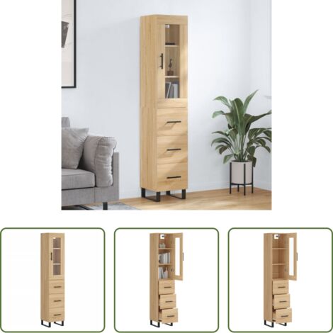 vidaXL Credenza con piedini in metallo -  Credenza Rovere Sonoma 34,5x34x180 cm in Legno Multistrato