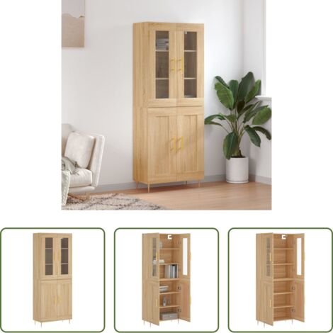 vidaXL Credenza con piedini in metallo -  Credenza Rovere Sonoma 69,5x34x180 cm in Legno Multistrato