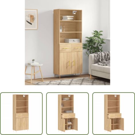 vidaXL Credenza con piedini in metallo -  Credenza Rovere Sonoma 69,5x34x180 cm in Legno Multistrato