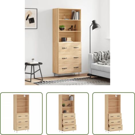 vidaXL Credenza con piedini in metallo -  Credenza Rovere Sonoma 69,5x34x180 cm in Legno Multistrato
