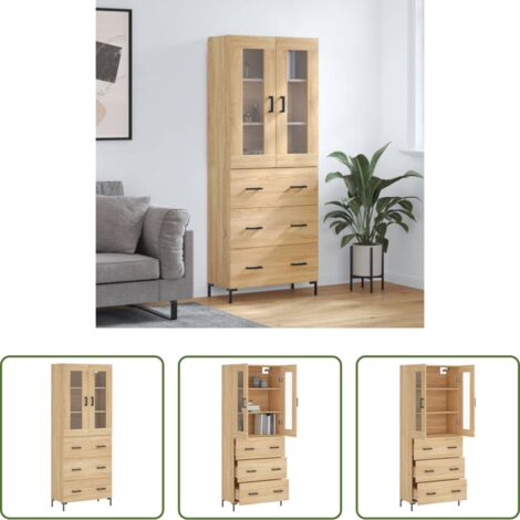 vidaXL Credenza con piedini in metallo -  Credenza Rovere Sonoma 69,5x34x180 cm in Legno Multistrato