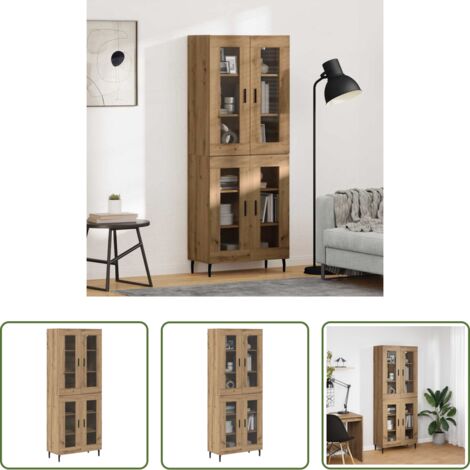vidaXL Credenza con porte -  Credenza 2 pcs Rovere artigianale Legno Stratificato e Vetro