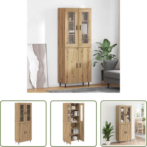 vidaXL Credenza con porte -  Credenza 2 pcs Rovere artigianale Legno Stratificato e Vetro