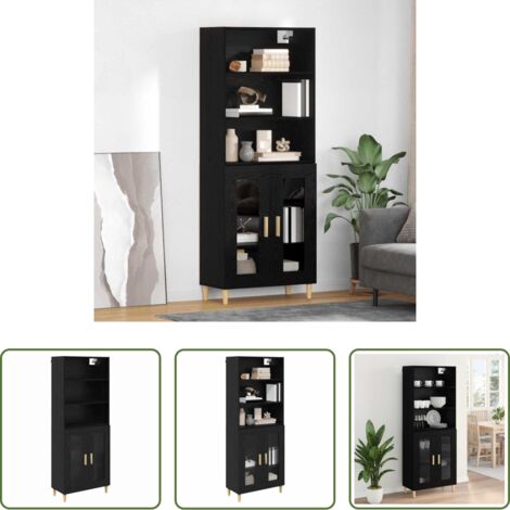 vidaXL Credenza con ripiani -  Credenza Rovere Nero 69,5 x 32,5 x 180 cm Legno multistrato