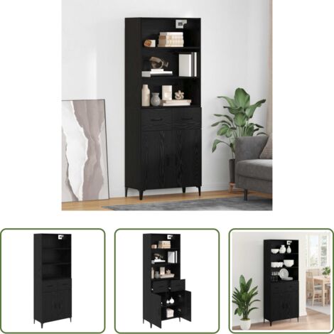 vidaXL Credenza con ripiani -  Credenza Rovere Nero 69,5 x 34 x 180 cm Legno multistrato