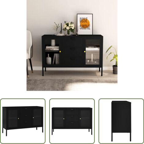 vidaXL Credenza con ripiani regolabili -  Credenza Nera 105x35x70 cm in Acciaio e Vetro Temperato