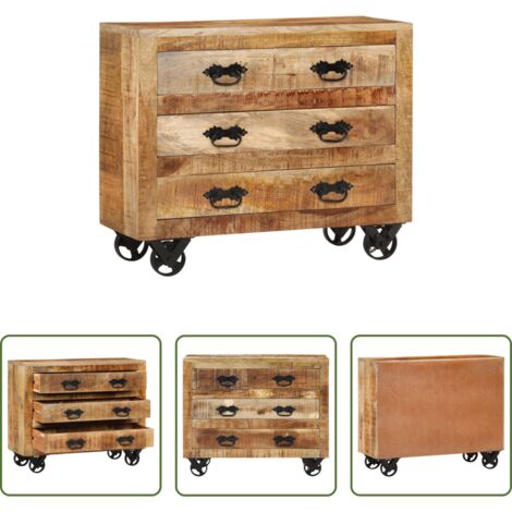 vidaXL Credenza con ruote -  Credenza con 3 Cassetti 80x30x65 cm Legno Grezzo Massello Mango
