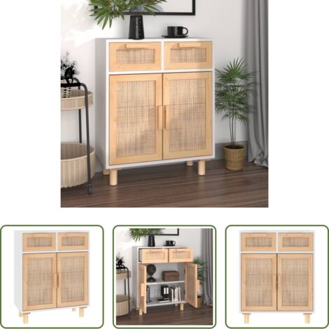 vidaXL Credenza con scomparti -  Credenza Bianca 60x30x75 cm Legno Massello Pino Rattan Naturale