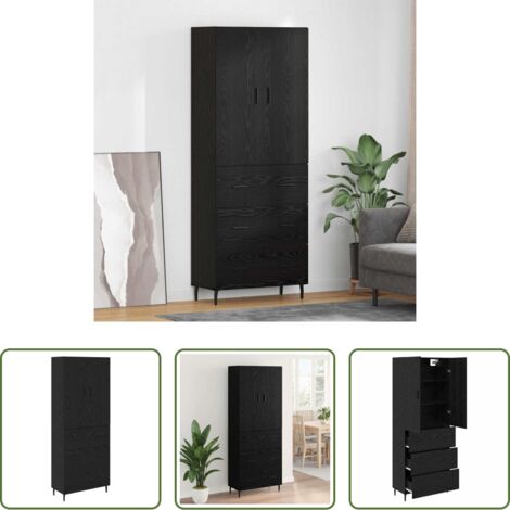 vidaXL Credenza con vetro -  Credenza 2 pcs Rovere nero Legno Stratificato e Vetro