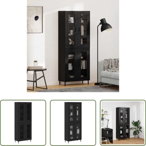 vidaXL Credenza con vetro -  Credenza 2 pcs Rovere Nero Legno Stratificato e Vetro