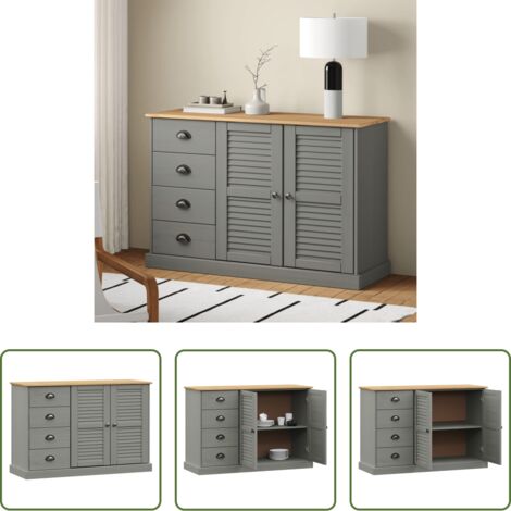 vidaXL Credenza da cucina -  Credenza Cassetti VIGO 113x40x75 cm Legno Massello Pino Grigio