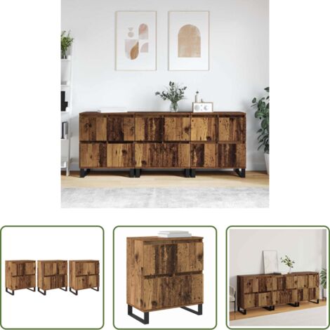 vidaXL Credenza da soggiorno -  Credenza 3 pcs Legno vecchio 60 x 35 x 70 cm