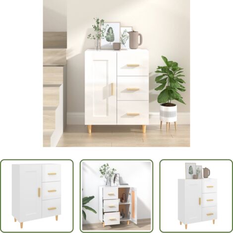 vidaXL Credenza da soggiorno -  Credenza 69,5x34x90 cm in Legno Multistrato Bianco Lucido