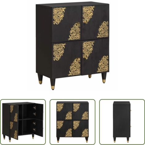 vidaXL Credenza dorata -  Credenza con porta Nero 60 x 33 x 75 cm Legno di mango massello