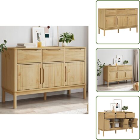 - vidaXL Credenza FLORO Marrone Cera 114x43x74 cm in Legno di Pino -