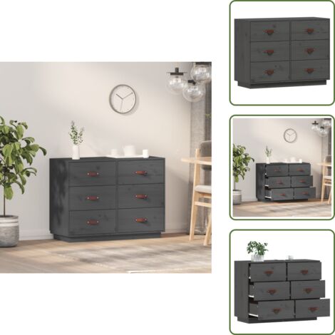 - vidaXL Credenza Grigia 100x40x75 cm in Legno Massello di Pino -