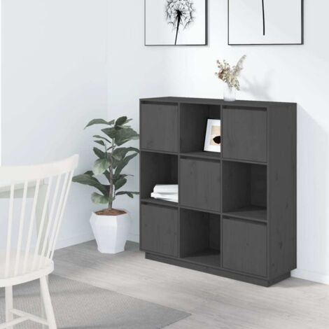 vidaXL Credenza Grigia 110,5x35x117 cm in Legno Massello di Pino