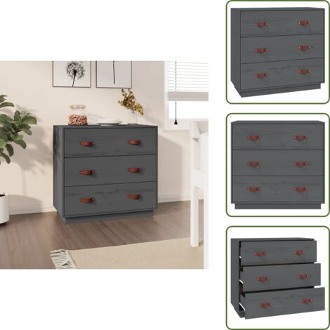 - vidaXL Credenza Grigia 80x40x75 cm in Legno Massello di Pino -