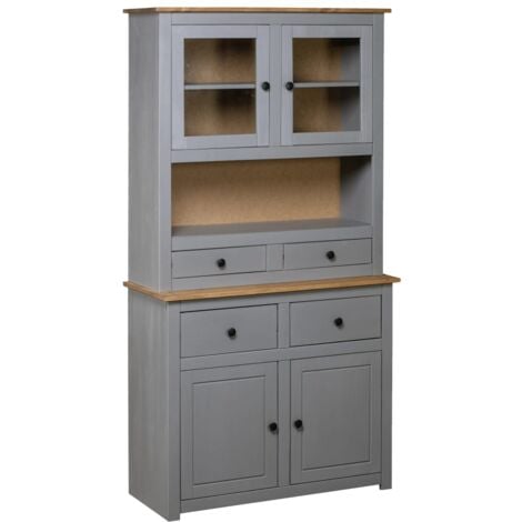 vidaXL Credenza Grigia 93x40,5x180 cm in Legno Massello di Pino Panama