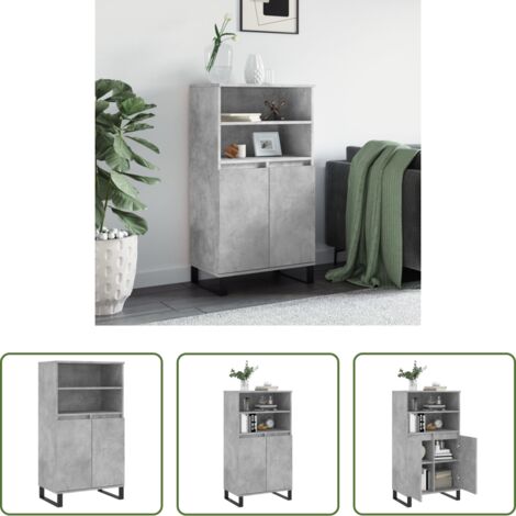 vidaXL Credenza grigia cemento -  Credenza Grigio Cemento 60x36x110 cm in Legno Multistrato