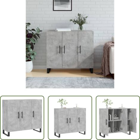 vidaXL Credenza grigia cemento -  Credenza Grigio Cemento 90x34x80 cm in Legno Multistrato