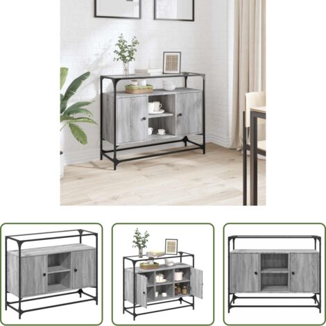 vidaXL Credenza grigia -  Credenza Piano Vetro Grigio Sonoma 98x35x81cm Legno Multistrato