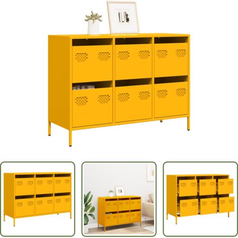 vidaXL Credenza in acciaio laminato freddo -  Credenza Giallo Senape 101,5x39x73,5 cm Acciaio Laminato Freddo