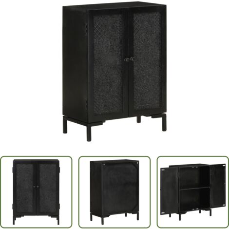 vidaXL Credenza in ferro -  Credenza Nera 55x30x77 cm in Legno Massello di Mango e Ferro