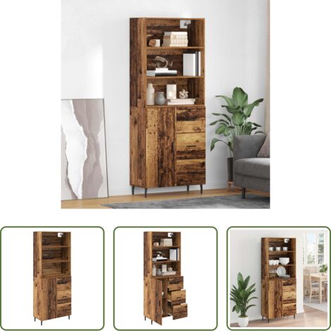 vidaXL Credenza in legno -  Credenza con cassetto 2 pcs Legno vecchio Legno multistrato