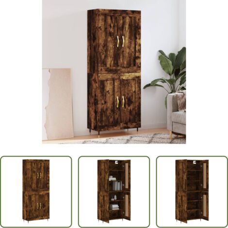 vidaXL Credenza in legno fumo -  Credenza Rovere Fumo  69,5x34x180 cm in Legno Multistrato