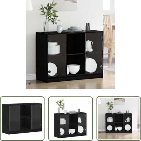 vidaXL Credenza in Legno Ingegnerizzato -  Credenza Rovere Nero 100 x 37 x 75.5 cm