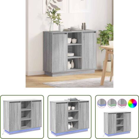 vidaXL Credenza in legno -  Madia LED Grigio Sonoma 90 x 32 x 75 cm Legno multistrato