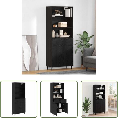 vidaXL Credenza in legno stratificato -  Credenza con cassetto Rovere Nero 69,5 x 34 x 180 cm